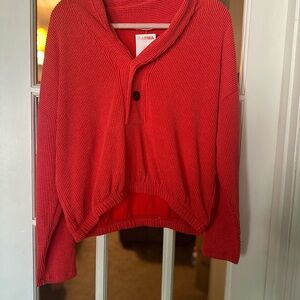 Zenana Outfitters Orange Pullover with V-neck and Long Sleeves